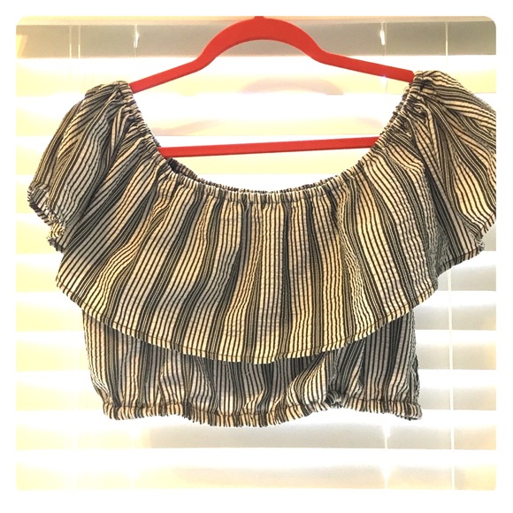 Blue and white striped cropped top. - Picture 1 of 4
